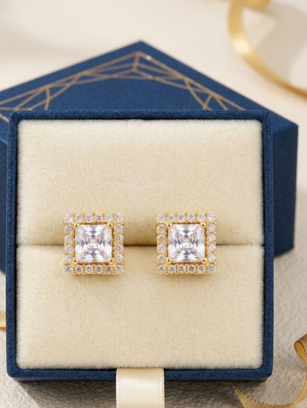 Mens Gold Ice Cube Earrings